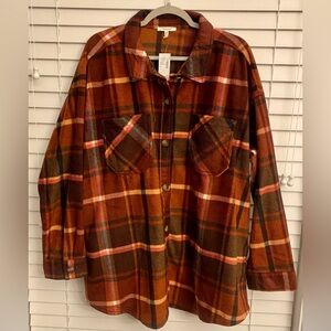 Maurices Brown and Red Plaid Shirt Jacket